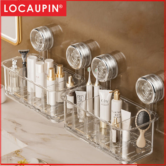 Locaupin Plastic Wall Mounted Shelves for Bathroom Kitchen Sink Organizer with Divider Drain Rack
