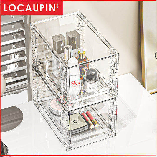 Locaupin 2Layer Large Stackable Storage Drawers Bathroom Closet Undersink Organizers and Storage Plastic Storage Bins