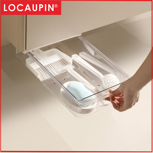 Locaupin Under Desk Drawer Organizer Clear Plastic Drawer Under Desk for Home Bathroom Hidden Self-Adhesive