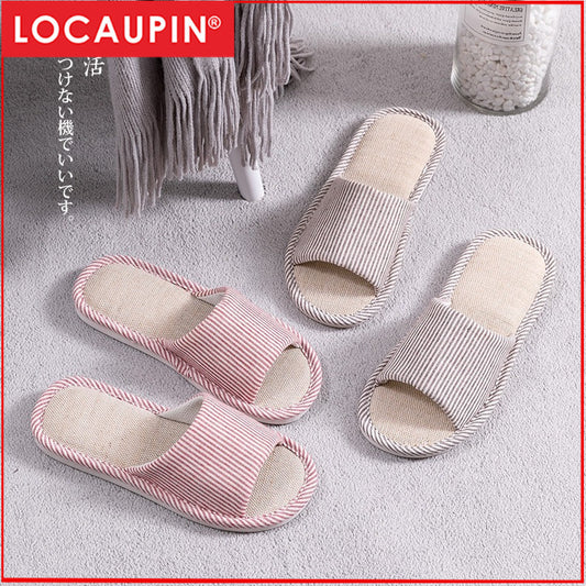 Locaupin Japanese Style Cotton Linen Home Slippers | Breathable | Flexible PVC Sole | Non-Slip | Indoor Use