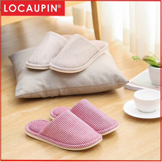 Locaupin Japanese Style Cotton Linen Home Slippers | Breathable | Flexible PVC Sole | Non-Slip | Indoor Use