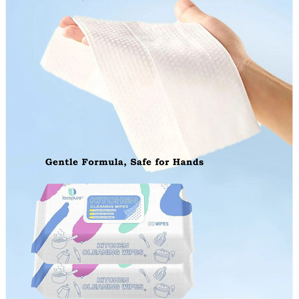 Locaupin Extra-large 80Sheet Kitchen Cleaning Wipes | Orange Oil | 9X Degreasing Power | Rich Foam | Gentle on Hands