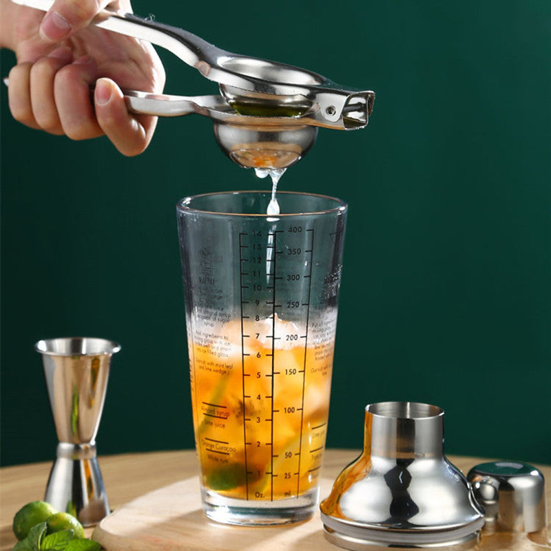 Locaupin Stainless Steel Professional Cocktail Shaker Set - Glass Body w/ Measurements, Non-Slip Grip, Includes Jigger