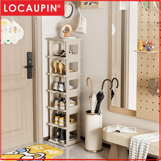 Locaupin Foldable Plastic Shoe Rack - Multi-Tier Space Saving Shoe Organizer for Entryway, Closet, Dorm Room