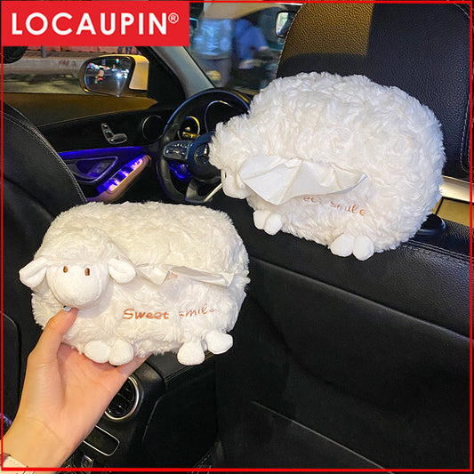 Locaupin Cute Car Tissue Box Organizer Hanging Tissue Holder for Car Visor Seat Back & Armrest Cartoon Design