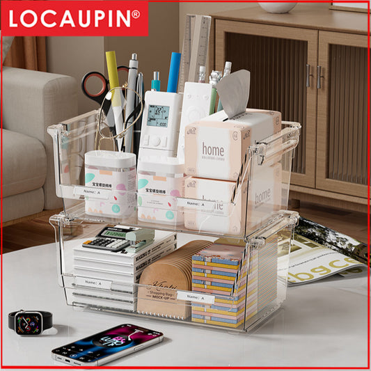 Locaupin Stackable Tea Bag Organizer with Cover,  Plastic Tea Storage Box for Kitchen Pantry Cabinets and Countertops
