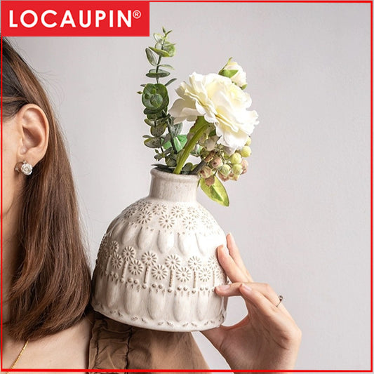 Locaupin White Ceramic Vase Modern Home Decor,Matte Pampas Flower Vases,Farmhouse Decor Living Room Decor