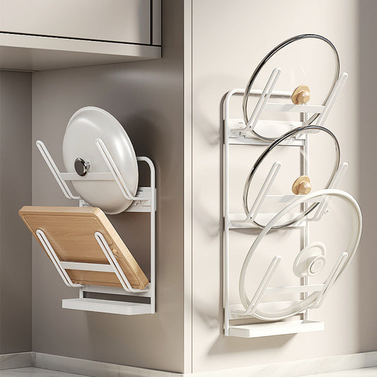 Locaupin Wall-Mounted Carbon Steel Pot Lid Rack | No-Hole Installation | Space-Saving | Rust-Resistant and Durable