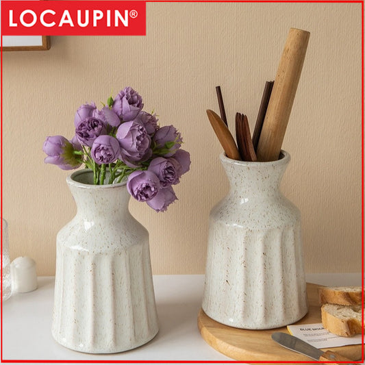 Locaupin White Ceramic Vase Modern Home Decor,Matte Pampas Flower Vases,Farmhouse Decor Living Room Decor