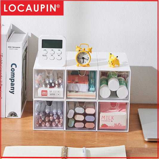 Locaupin Desk Drawer Organizer Shelf with Expandable Storage for Book and Home Tabletop Files Holder