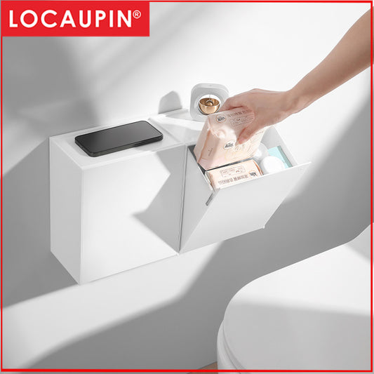 Locaupin Wall Mounted Storage Box Flip Lid Design Wall Mounted Storage Organizer Box for Cotton Swab Floss Tissue