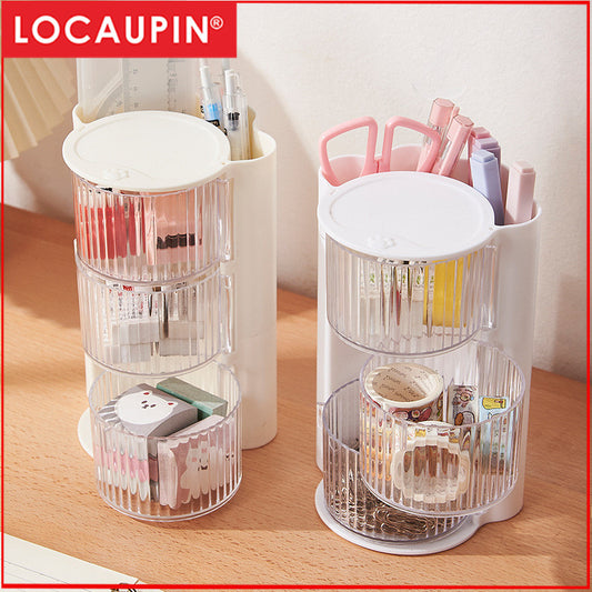 Locaupin Rotating Desk Organizer Shelf with Expandable Storage for Book and Home Tabletop Files Holder