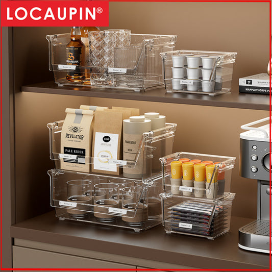 Locaupin Stackable Tea Bag Organizer with Cover,  Plastic Tea Storage Box for Kitchen Pantry Cabinets and Countertops
