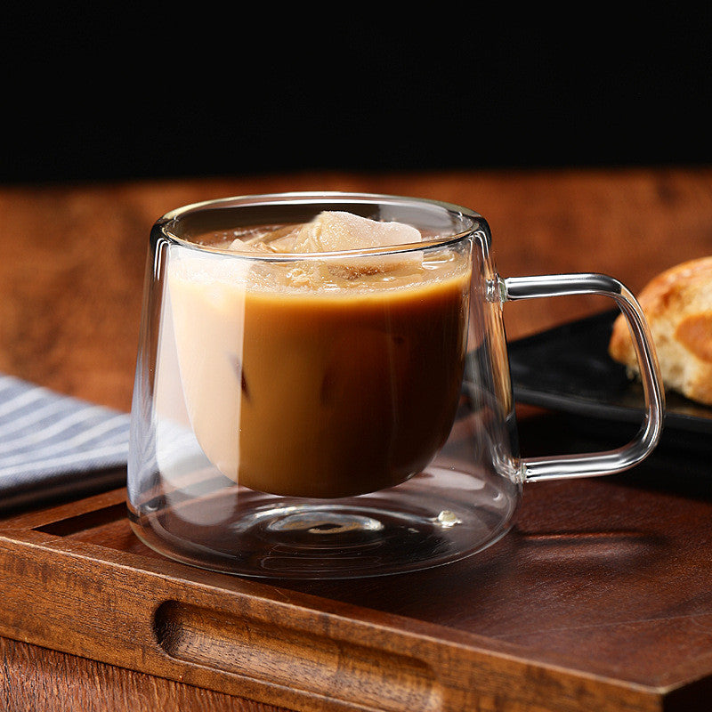 Locaupin Double Wall Glass Coffee Mugs Juice Mugs Teacups Heat Resistant Borosilicate Glass Cups with Cover