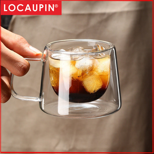 Locaupin Double Wall Glass Coffee Mugs Juice Mugs Teacups Heat Resistant Borosilicate Glass Cups with Cover