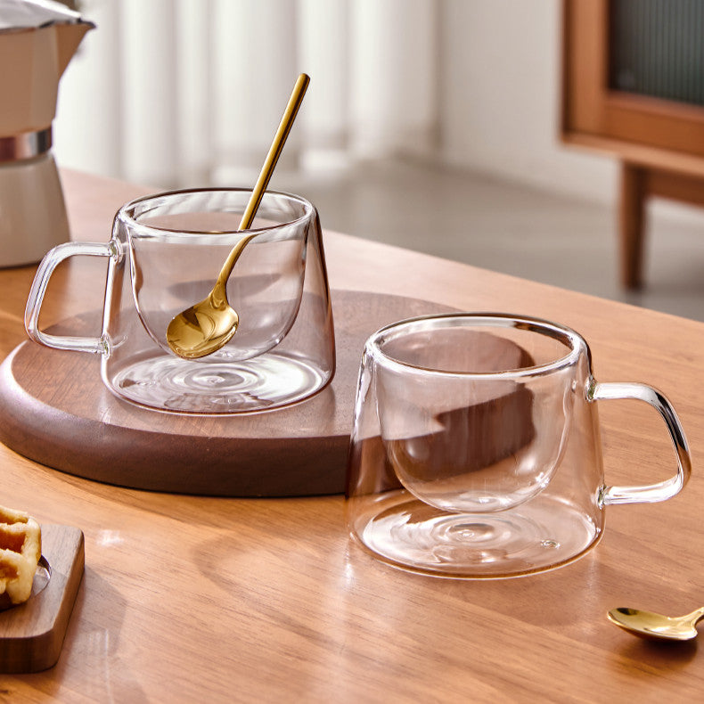 Locaupin Double Wall Glass Coffee Mugs Juice Mugs Teacups Heat Resistant Borosilicate Glass Cups with Cover