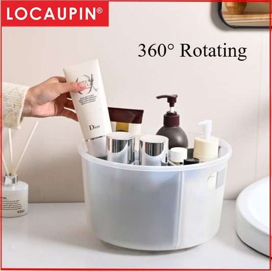Locaupin 360° Rotating Organizer, Plastic Storage Tray with Adjustable Dividers,Cabinet Organizer for Home