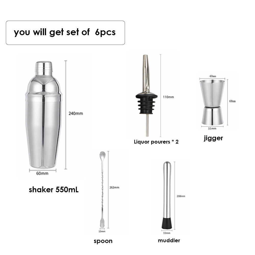 Locaupin Stainless Steel Professional Cocktail Shaker Set - Glass Body w/ Measurements, Non-Slip Grip, Includes Jigger