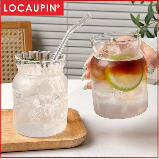 Locaupin 470ML Heat Resistant Healthy Glass Cups,Water Glass,Coffee Cups,Flower Tea Glass, Microwave Safe Glass Tea Cups