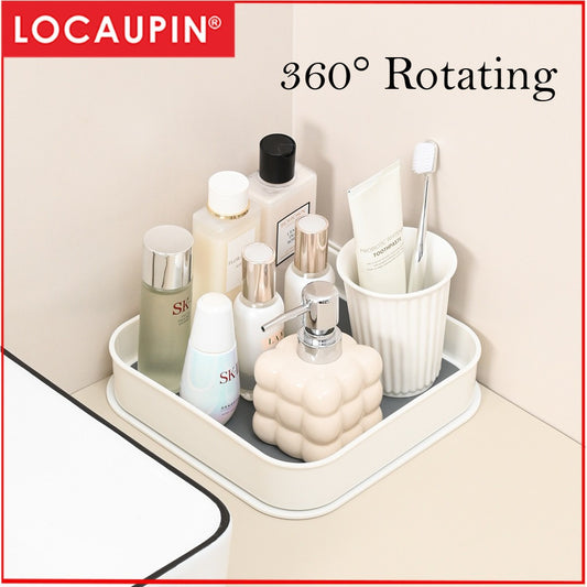 Locaupin Plastic Rotating Storage Organizer - 360° Spin, Removable Dividers, Tall Design for Kitchen/Bathroom/Office