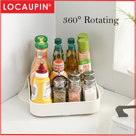 Locaupin Plastic Rotating Storage Organizer - 360° Spin, Removable Dividers, Tall Design for Kitchen/Bathroom/Office