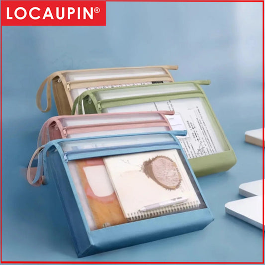 Locaupin Document Folder l Waterproof A4 File  Pouch for Office & School Use l File Bags l Morandi Color