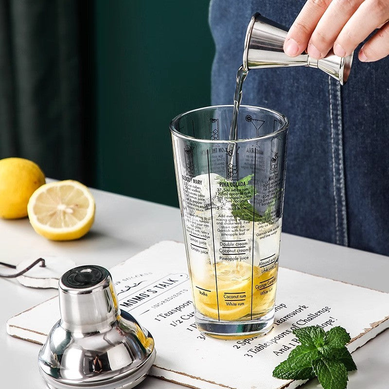 Locaupin Stainless Steel Professional Cocktail Shaker Set - Glass Body w/ Measurements, Non-Slip Grip, Includes Jigger