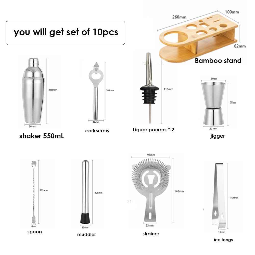 Locaupin Stainless Steel Professional Cocktail Shaker Set - Glass Body w/ Measurements, Non-Slip Grip, Includes Jigger