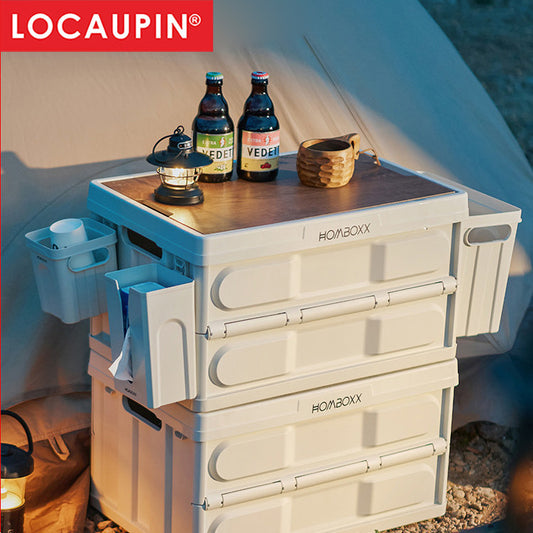 Locaupin Folding Storage Bins with Wood Lid Collapsible Closet Organizers Multifunctional Plastic Camping Storage