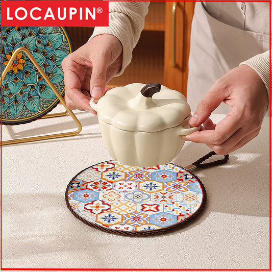 Locaupin Ceramic Heat Insulation Pad | Cork Non-Slip Base | Kitchen Hot Pot Mat