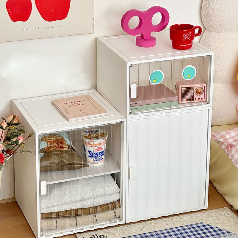 Locaupin Plastic Storage Cabinet Collapsible Storage Bins with Doors Stackable Book Storage Bins for Bathroom Entryway