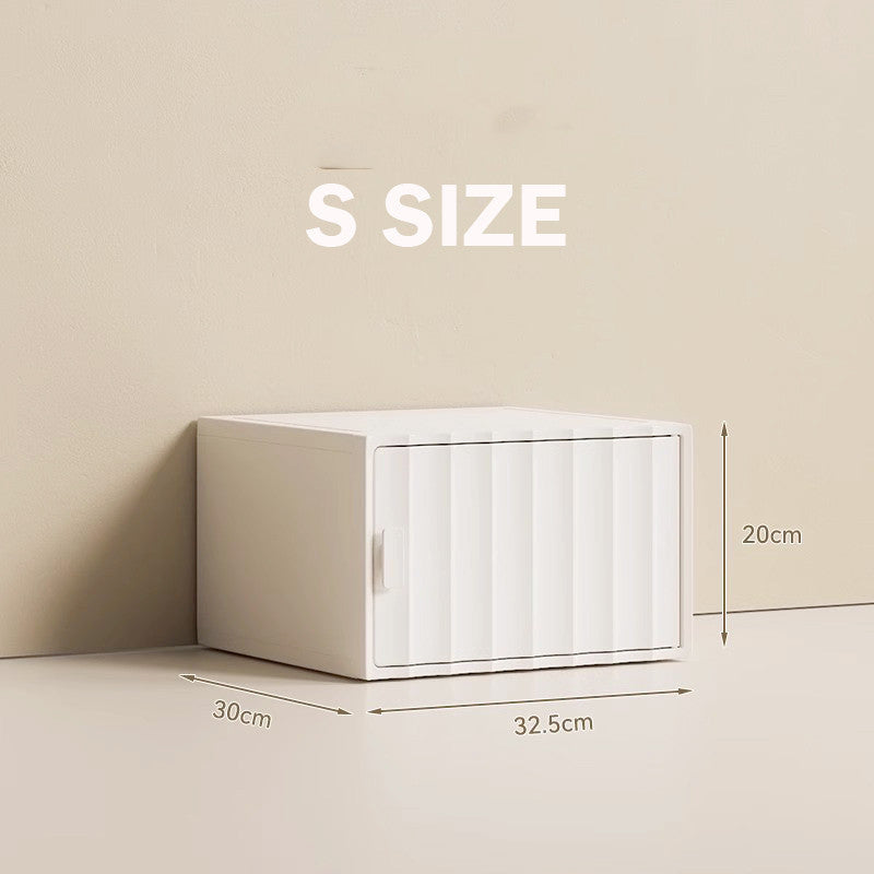 Locaupin Plastic Storage Cabinet Collapsible Storage Bins with Doors Stackable Book Storage Bins for Bathroom Entryway