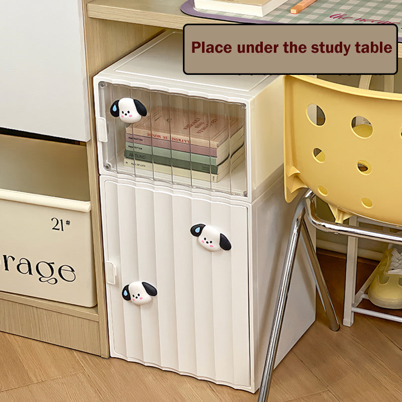 Locaupin Plastic Storage Cabinet Collapsible Storage Bins with Doors Stackable Book Storage Bins for Bathroom Entryway
