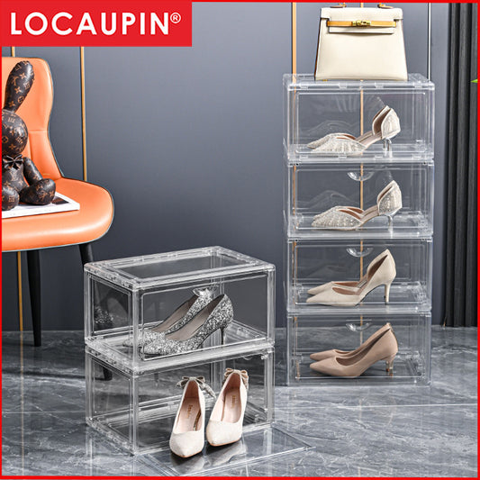 Locaupin High-Quality Stackable Transparent Shoes Storage Cabinets Box Shoe Container Plastic Shoe Organization