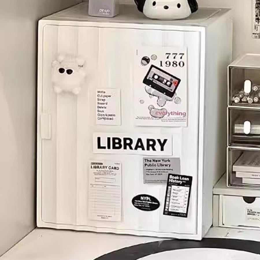 Locaupin Plastic Storage Cabinet Collapsible Storage Bins with Doors Stackable Book Storage Bins for Bathroom Entryway