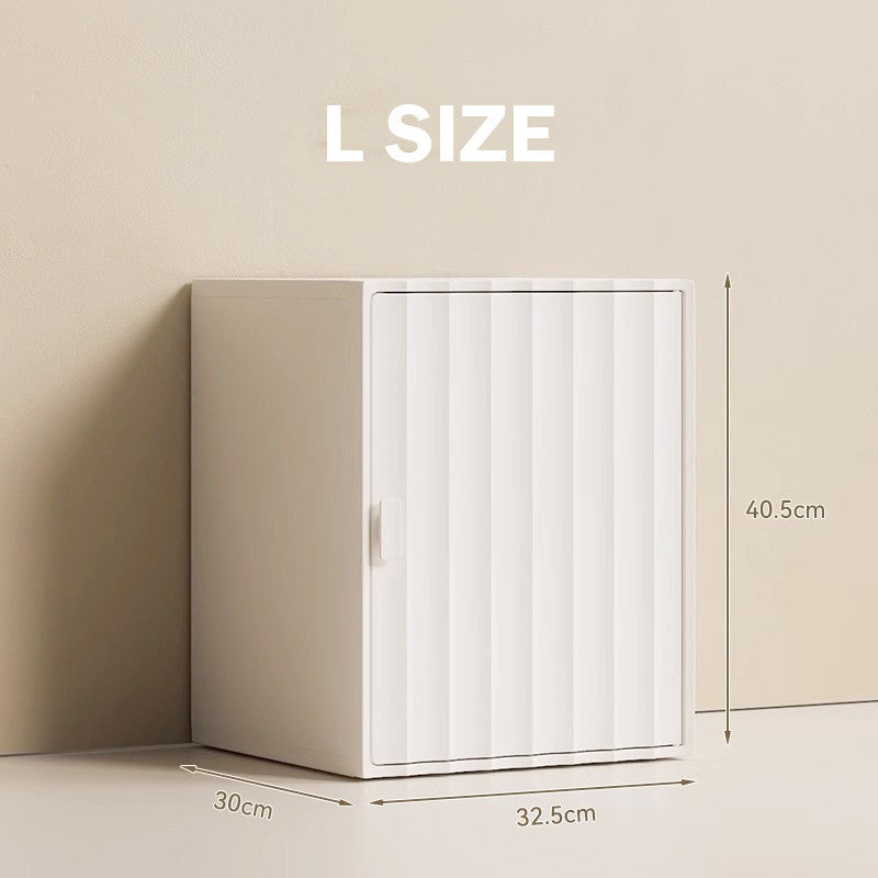 Locaupin Plastic Storage Cabinet Collapsible Storage Bins with Doors Stackable Book Storage Bins for Bathroom Entryway