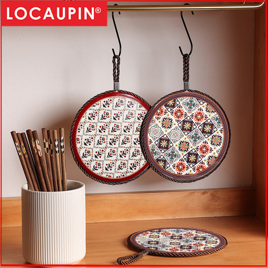 Locaupin Ceramic Heat Insulation Pad | Cork Non-Slip Base | Kitchen Hot Pot Mat