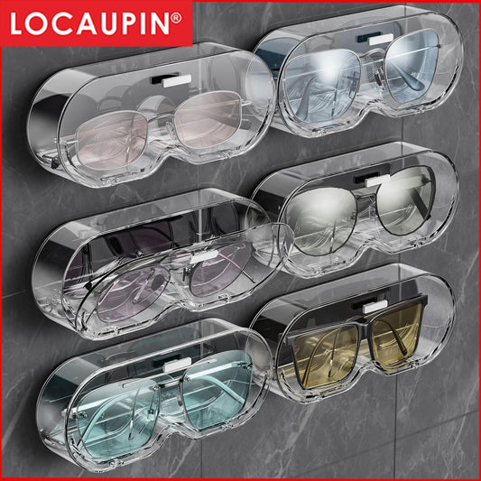 Locaupin Sunglass Organizer Wall Mount Eyeglass Storage Stand Eyeglasses Organizer Clear Glasses Case Protects from Dust