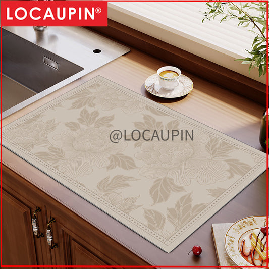 Locaupin PU Leather Dish Drying Mat l Non-Slip l Anti-slip surface l Fast Absorption l Easy to Clean