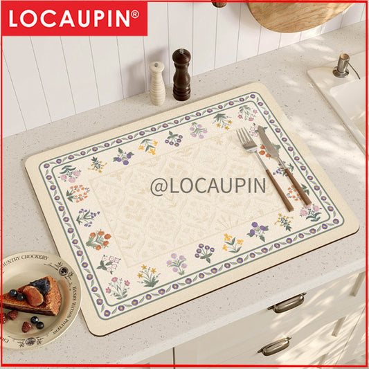 Locaupin PU Leather Dish Drying Mat l Non-Slip l Anti-slip surface l Fast Absorption l Easy to Clean