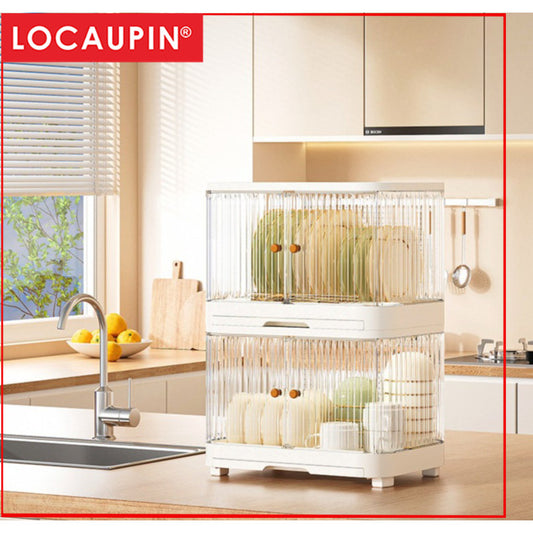 Locaupin Modular Plastic Dish Rack｜ Storage for Dishes, Cups & Baby Bottles, utensils｜With Drain Tray & Rear Ventilation