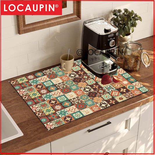 Locaupin PU Leather Dish Drying Mat l Non-Slip l Anti-slip surface l Fast Absorption l Easy to Clean
