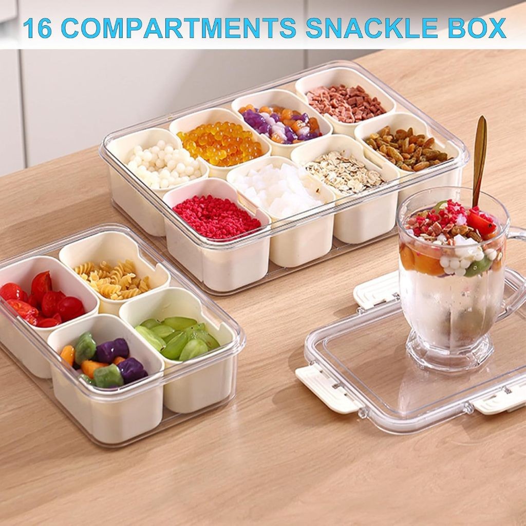 Locaupin Plastic Divided Serving Tray with Lids Individual Dishes Food Storage Containers Snackle Container