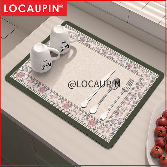 Locaupin PU Leather Dish Drying Mat l Non-Slip l Anti-slip surface l Fast Absorption l Easy to Clean