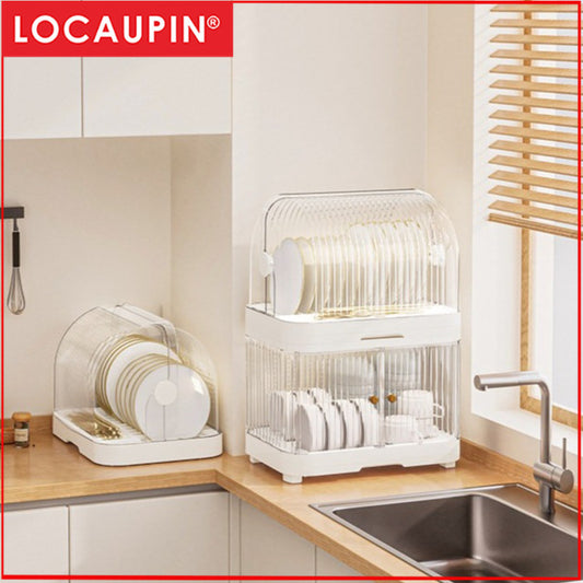 Locaupin Modular Plastic Dish Rack｜ Storage for Dishes, Cups & Baby Bottles, utensils｜With Drain Tray & Rear Ventilation