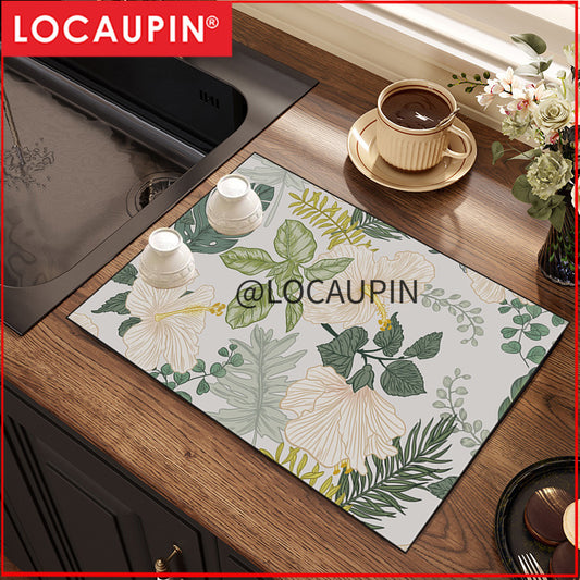 Locaupin PU Leather Dish Drying Mat l Non-Slip l Anti-slip surface l Fast Absorption l Easy to Clean
