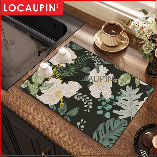 Locaupin PU Leather Dish Drying Mat l Non-Slip l Anti-slip surface l Fast Absorption l Easy to Clean