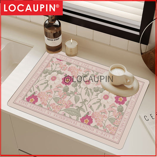 Locaupin PU Leather Dish Drying Mat l Non-Slip l Anti-slip surface l Fast Absorption l Easy to Clean
