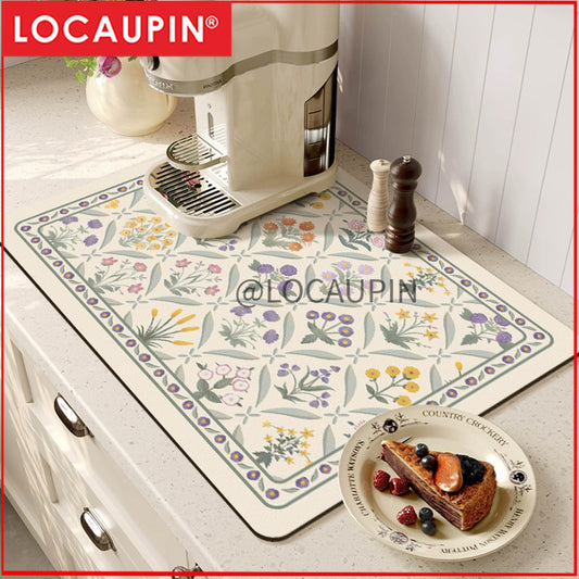 Locaupin PU Leather Dish Drying Mat l Non-Slip l Anti-slip surface l Fast Absorption l Easy to Clean