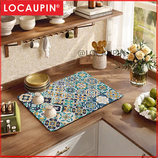 Locaupin PU Leather Dish Drying Mat l Non-Slip l Anti-slip surface l Fast Absorption l Easy to Clean